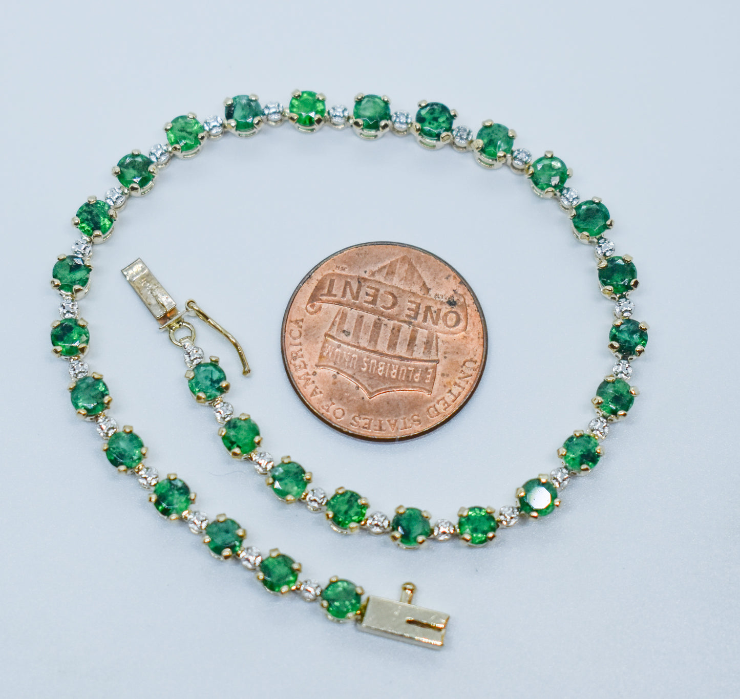 Vintage 10k Yellow Gold Emerald Tennis Bracelet 7 1/2"
