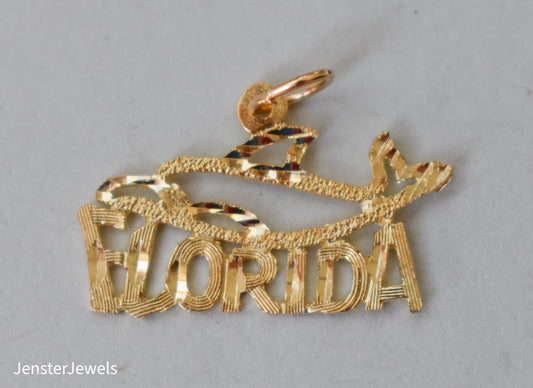 Vintage 14k Yellow Gold Dazzlers FLORIDA Dolphin Pendant