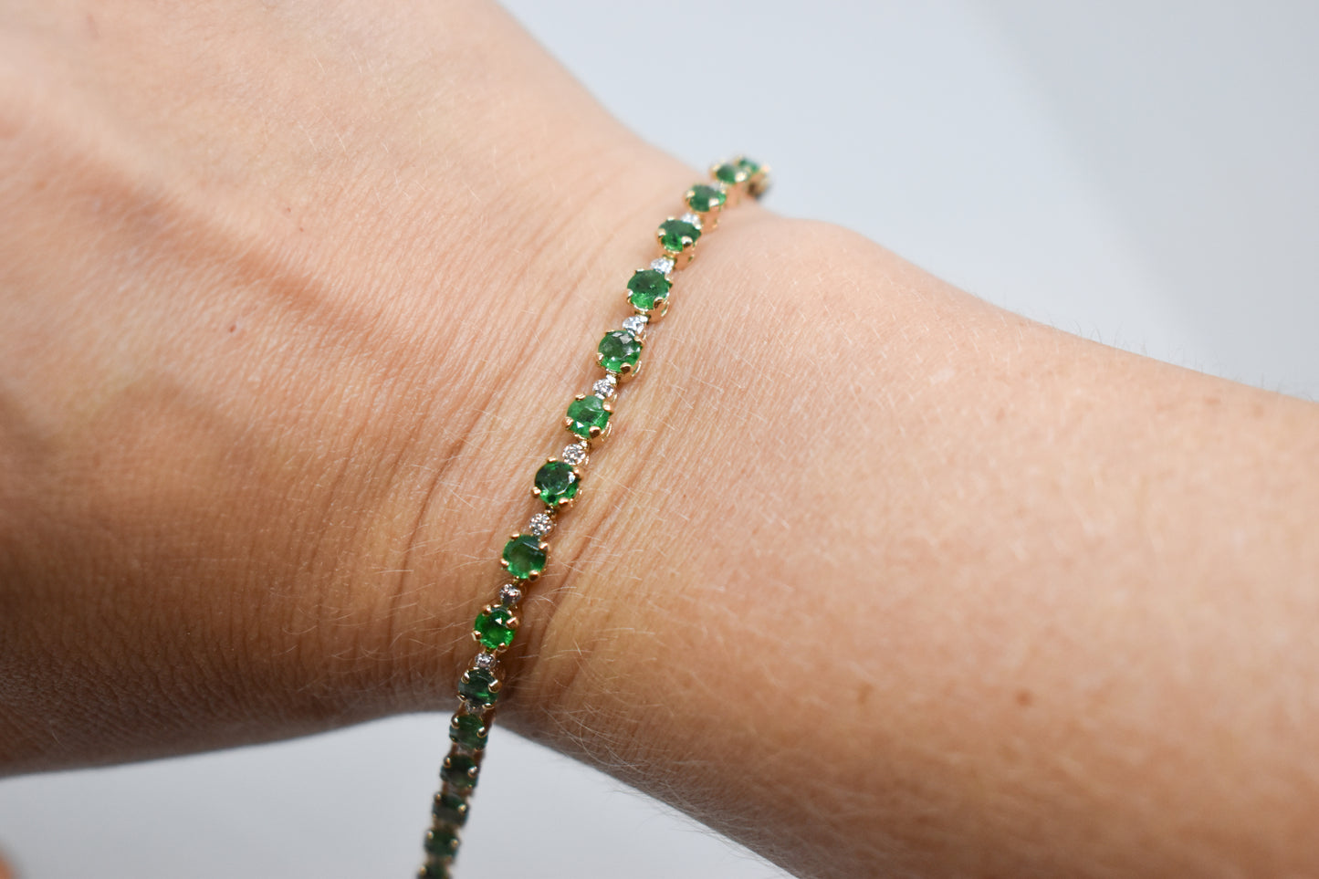 Vintage 10k Yellow Gold Emerald Tennis Bracelet 7 1/2"
