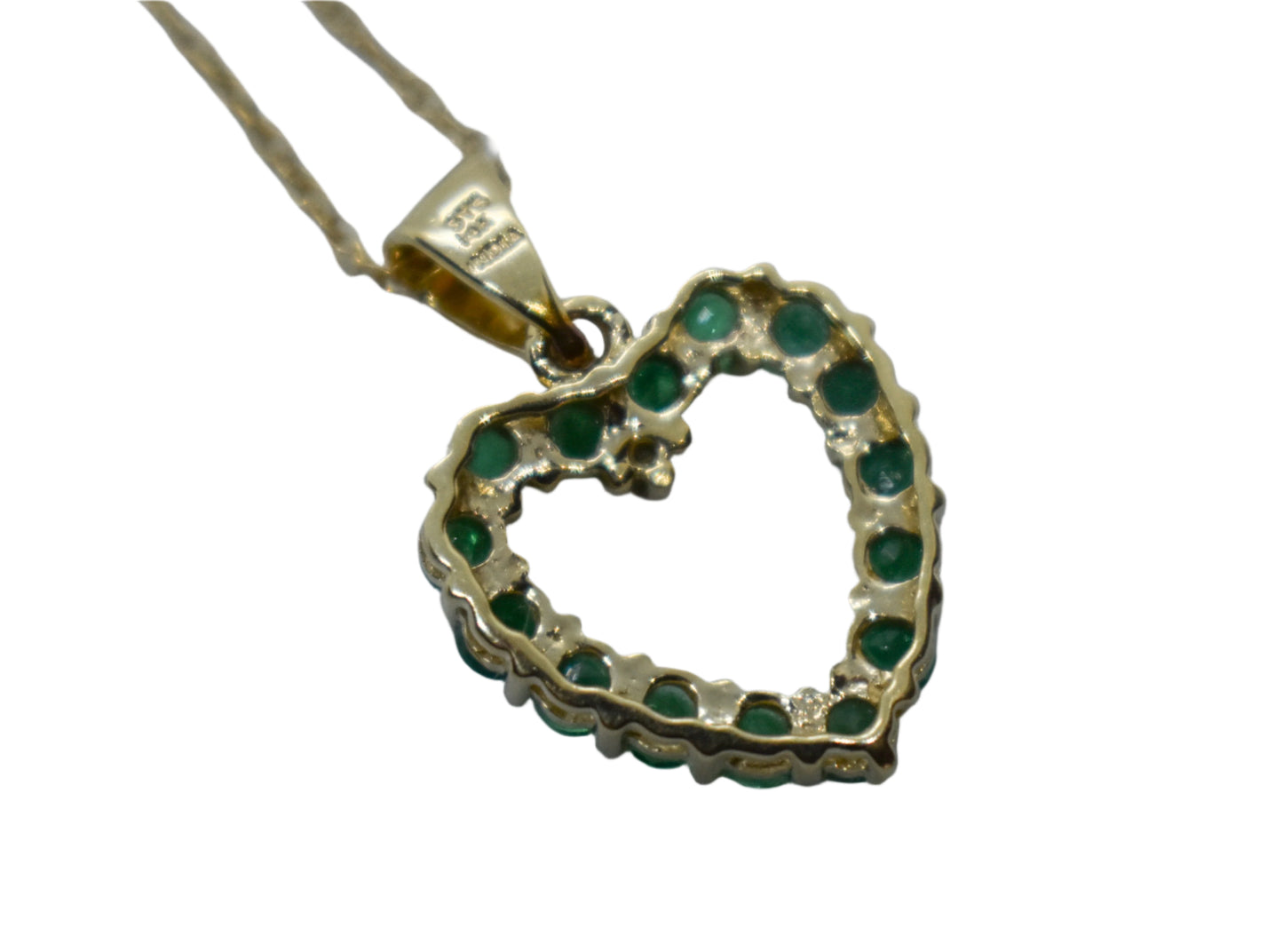Vintage 14k Yellow Gold Emerald and Diamond Heart Pendant on a Dainty 18" 14k Chain