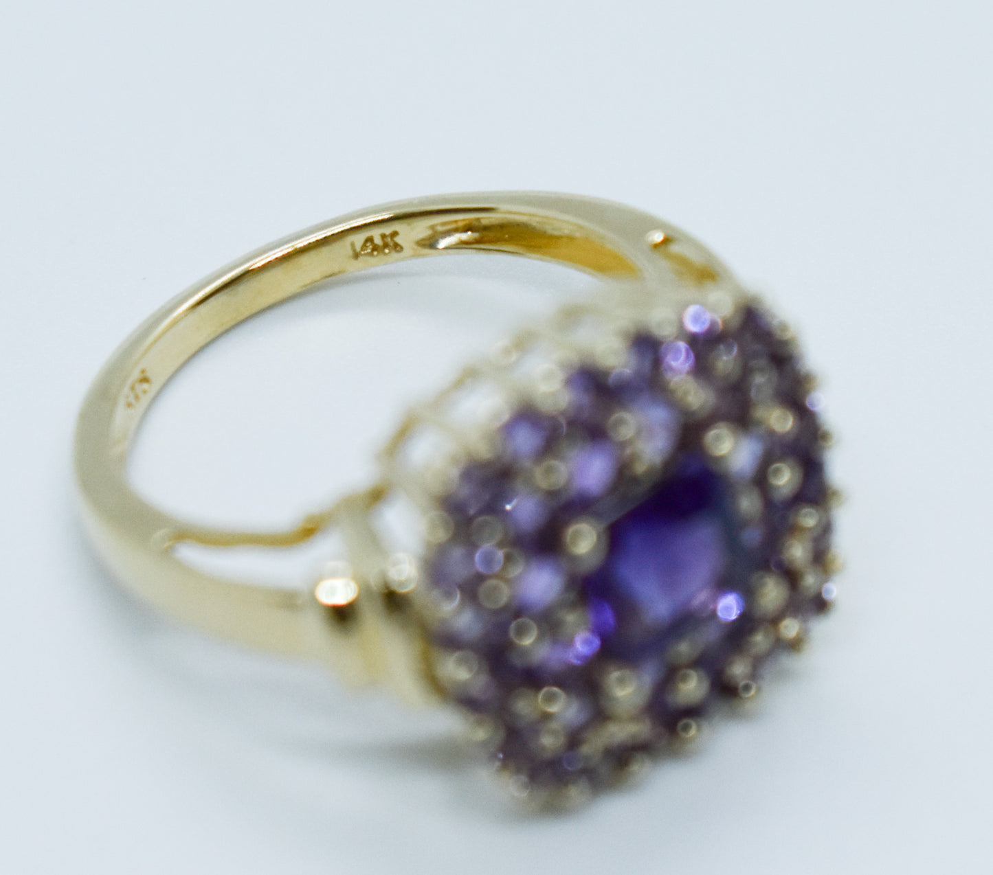 Vintage 14k Yellow Gold Amethyst Cluster Ring Size 7