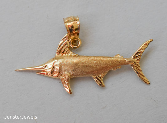 Vintage 14k Yellow Gold Dazzlers Sword Fish Pendant