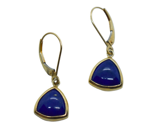 Vintage 14k Yellow Gold Blue Lapis Triangle Dangle Earrings