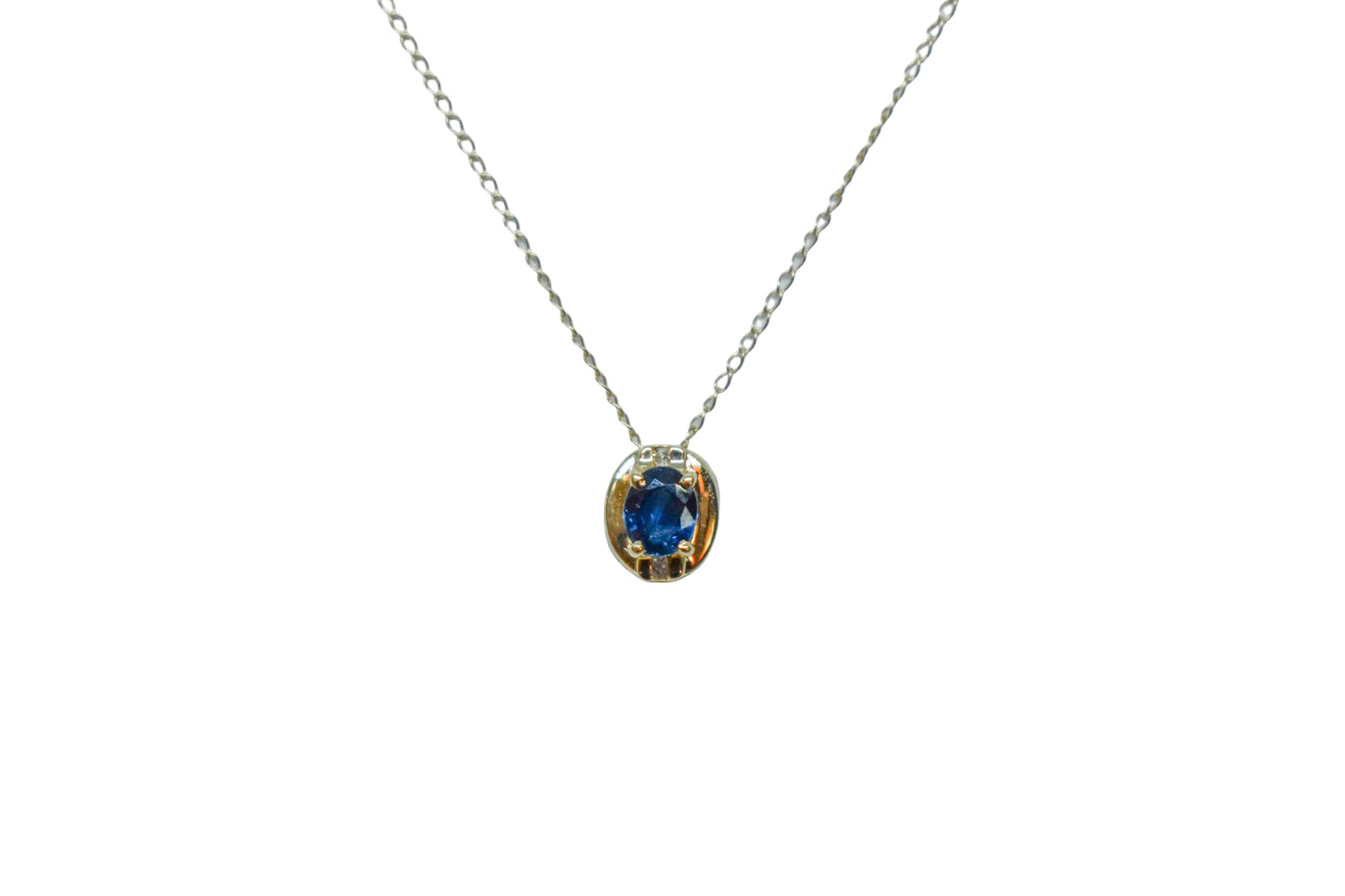 Vintage 14k Yellow Gold Sapphire and Diamond Pendant Necklace 18 1/2"