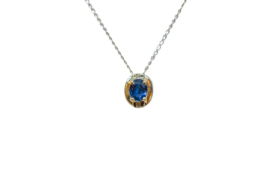 Vintage 14k Yellow Gold Sapphire and Diamond Pendant Necklace 18 1/2"