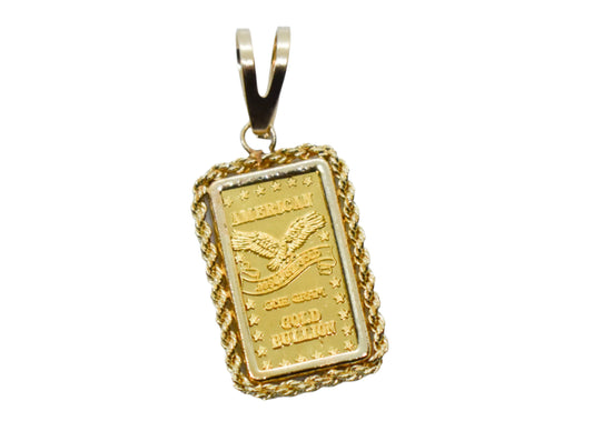 Vintage 24k Yellow Gold American 1 Gram Gold Bullion wrapped in 14k Gold Rope