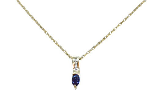 Vintage 14k Yellow Gold Sapphire and Diamond Pendant Necklace 18"