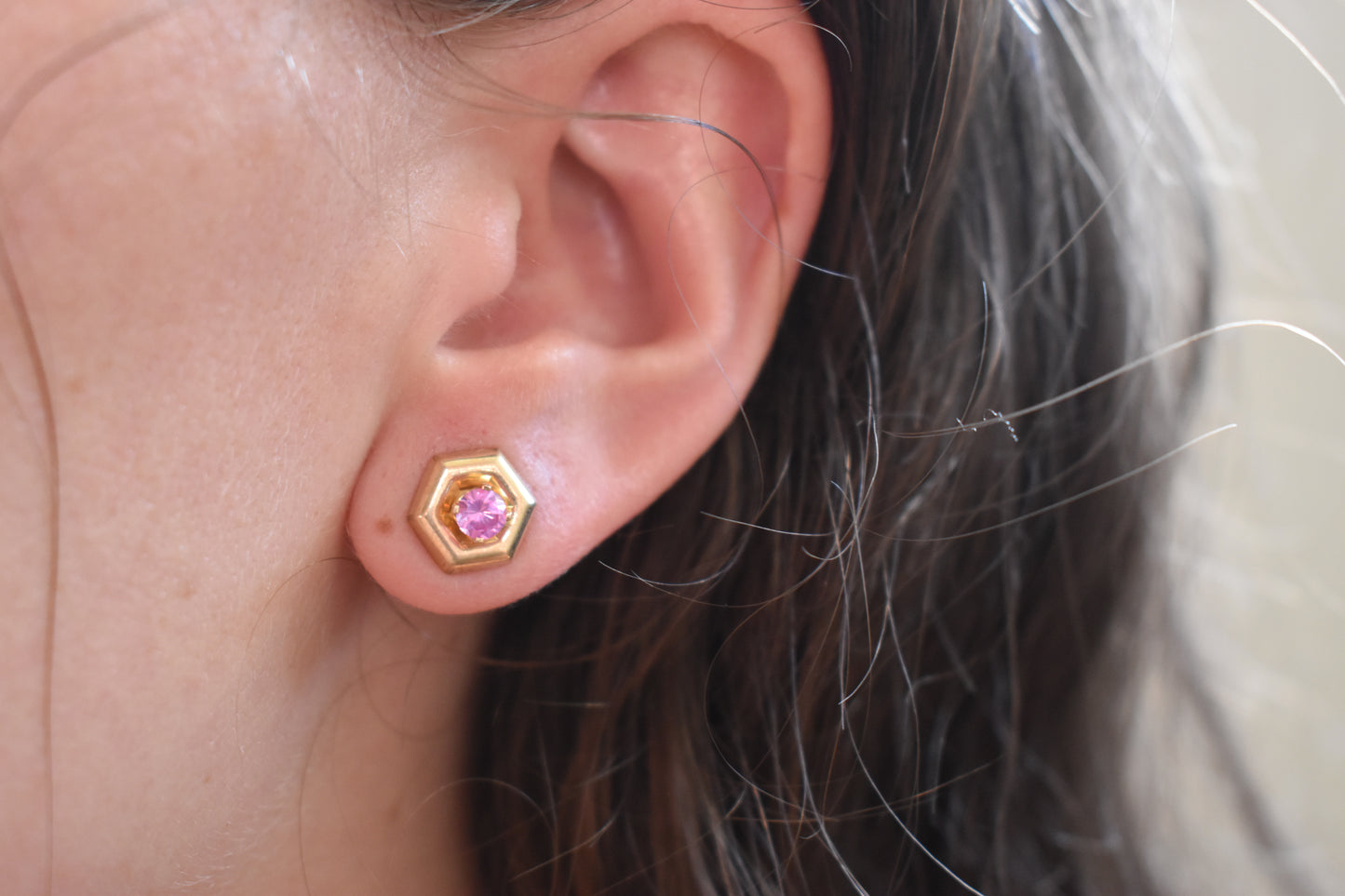 Vintage 14k Yellow Gold Hexagon Earring Enhancers
