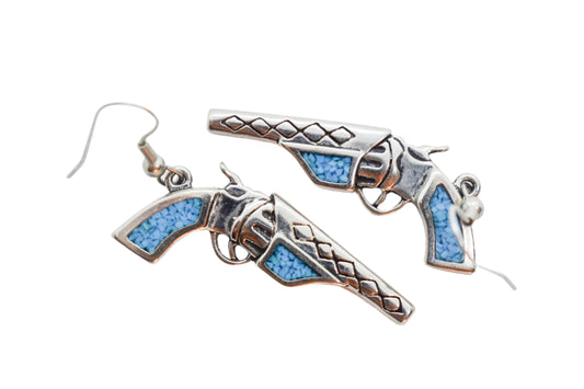 Vintage Sterling Silver Turquoise Inlay Gun Earrings