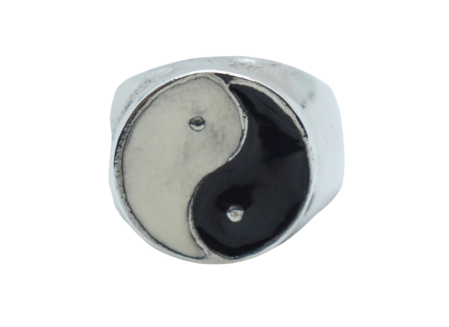 Vintage Sterling Silver Enamel Yin and Yang Ring Size 10