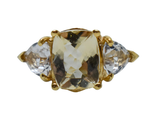 Vintage 14k Yellow Gold 3 Quartz Ring Size 8 3/4