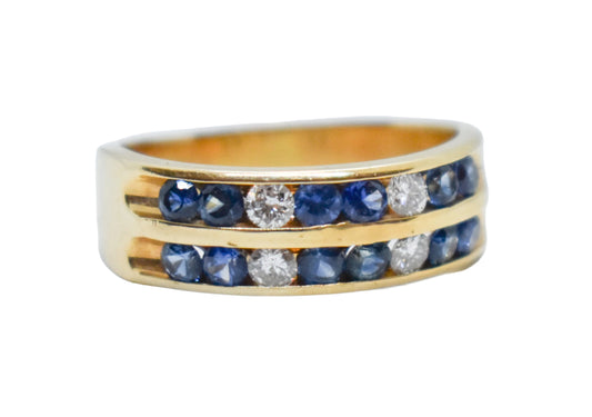Vintage 14k Yellow Gold Michael Anthony Sapphire and Diamond Band Size 8 1/2