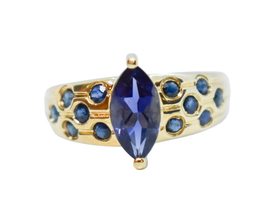 Vintage 14k Yellow Gold Sapphire & Iolite Ring Size 7