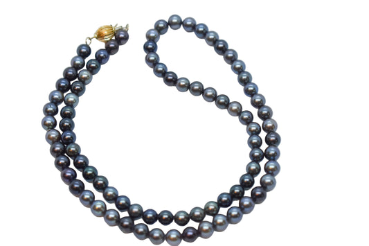 Vintage Black Pearl Necklace with 14k Gold Clasp 18"