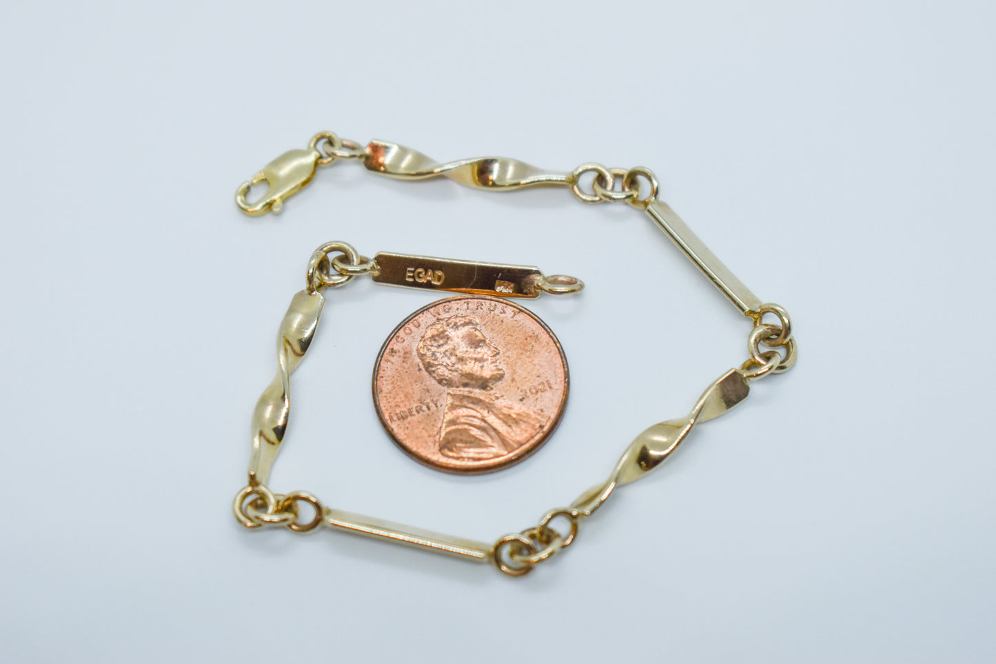 Handmade 14k Yellow Gold EGAD Twisted Bracelet 7"