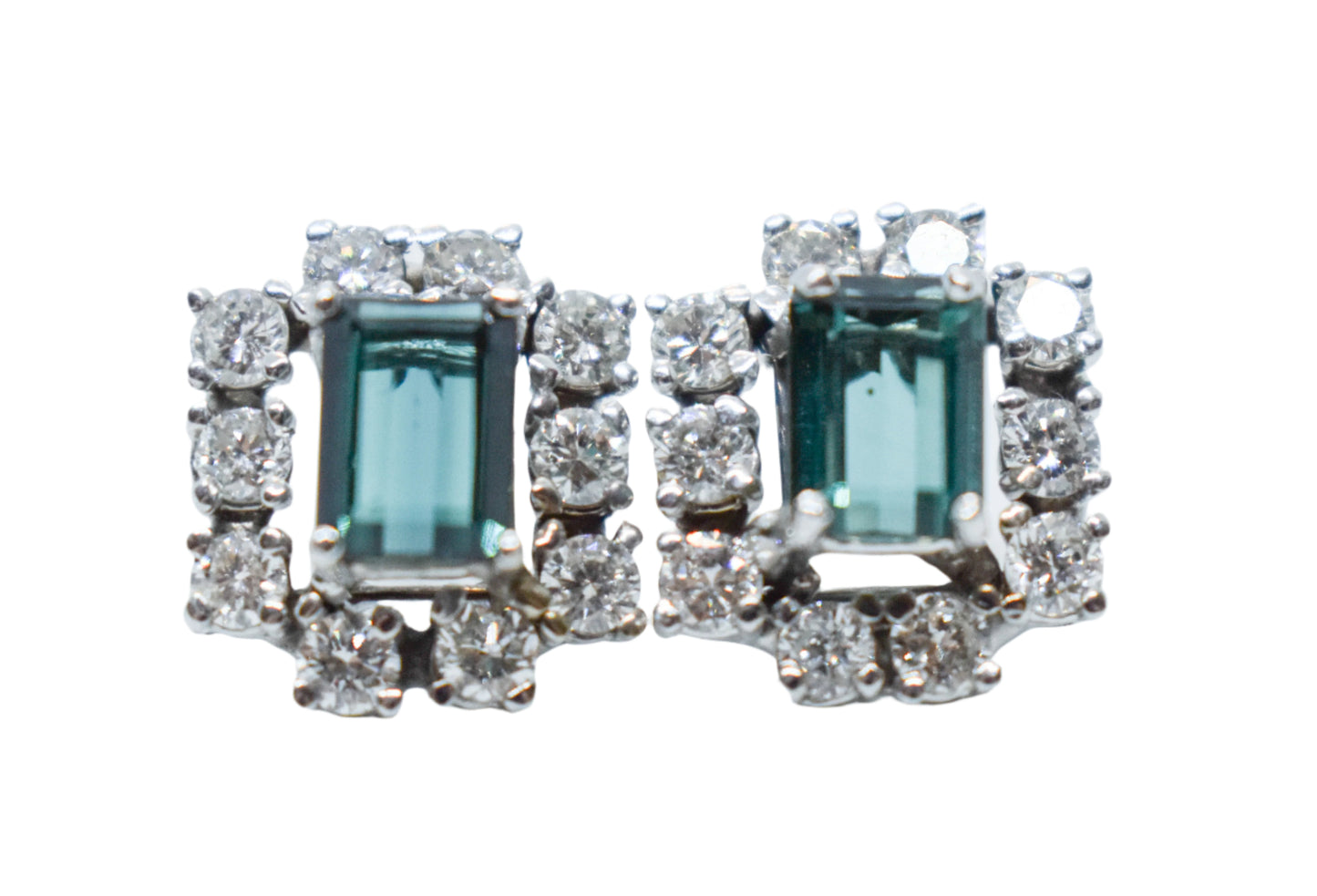 Vintage 14K White Gold Tourmaline and Diamond Cluster Screw Back Earrings