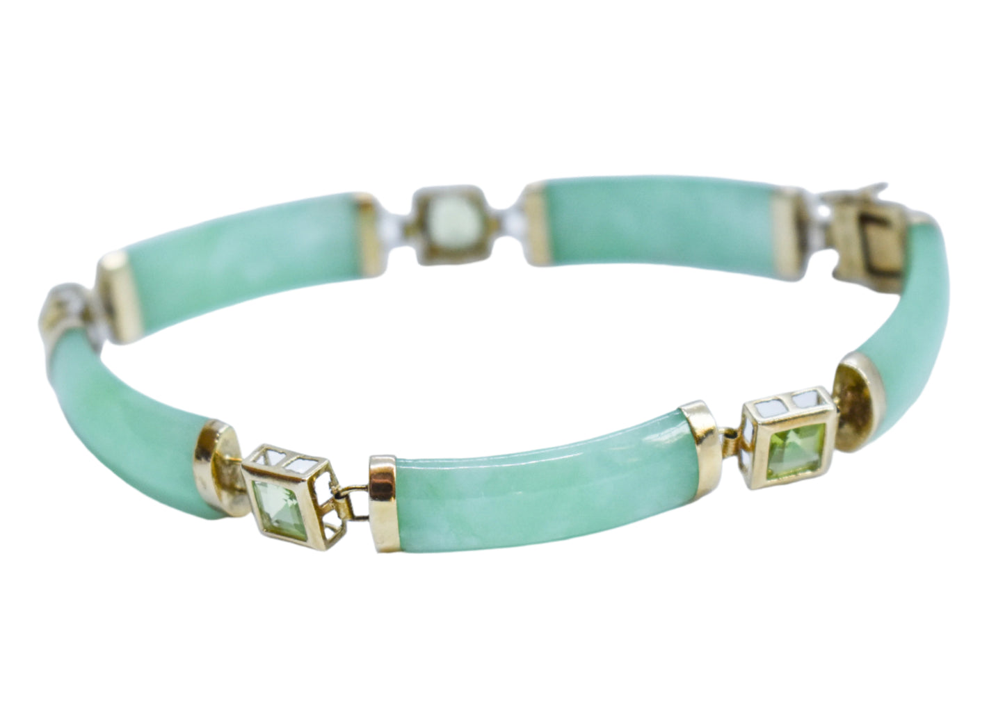Vintage 14k Yellow Gold Green Jade and Peridot Bracelet 7 1/2"