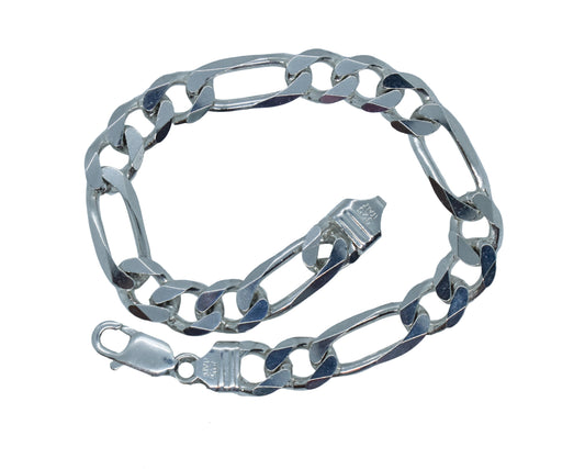 Vintage Sterling Silver Heavy Figaro Chain Bracelet 9 1/4"