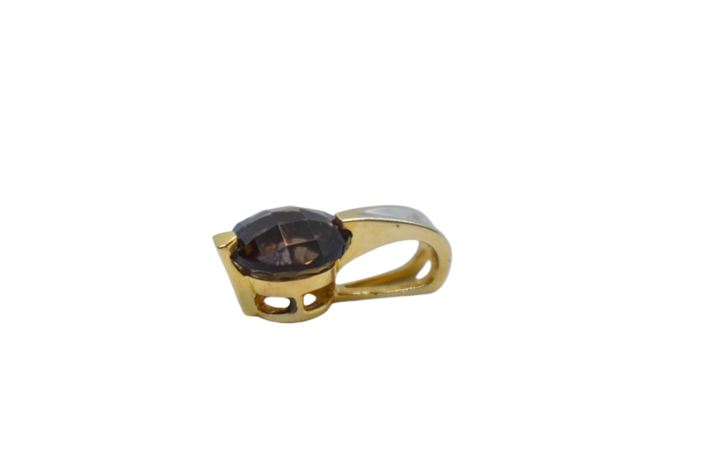Vintage 14k Yellow Gold Smokey Quartz and Diamond Pendant