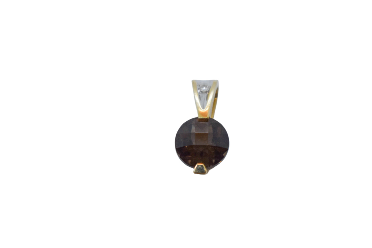 Vintage 14k Yellow Gold Smokey Quartz and Diamond Pendant