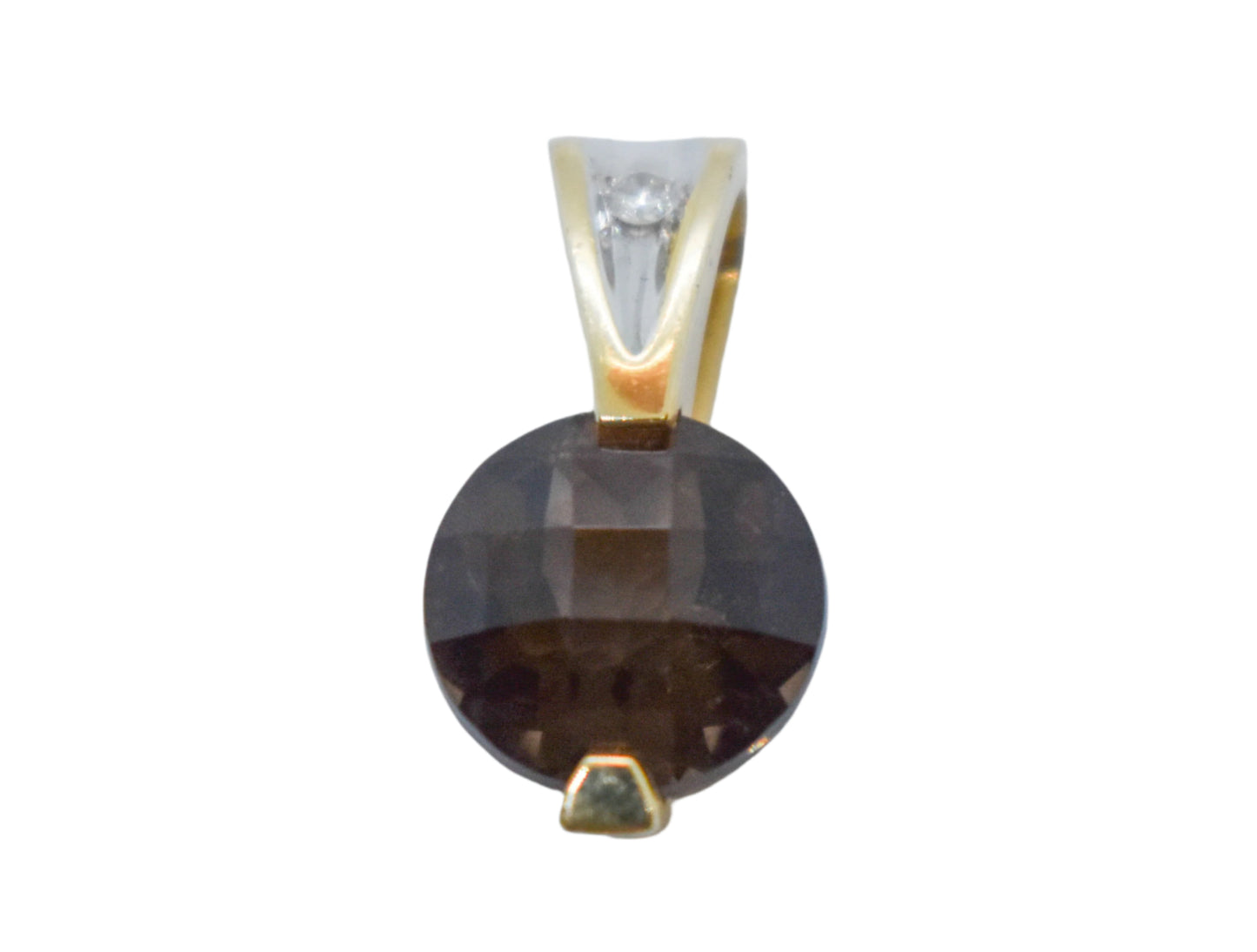 Vintage 14k Yellow Gold Smokey Quartz and Diamond Pendant