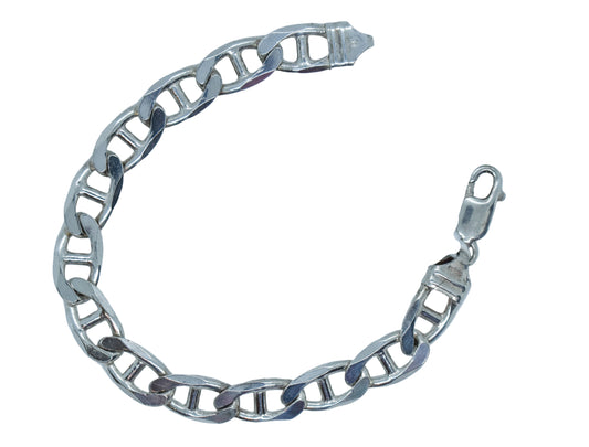Vintage Sterling Silver Flat Mariner Link Chain Bracelet 8"