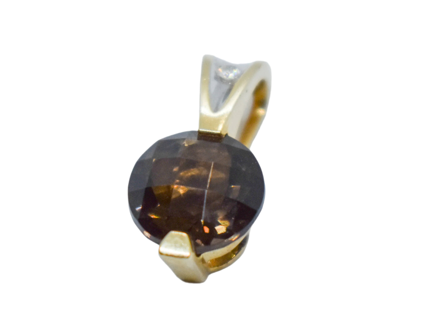 Vintage 14k Yellow Gold Smokey Quartz and Diamond Pendant
