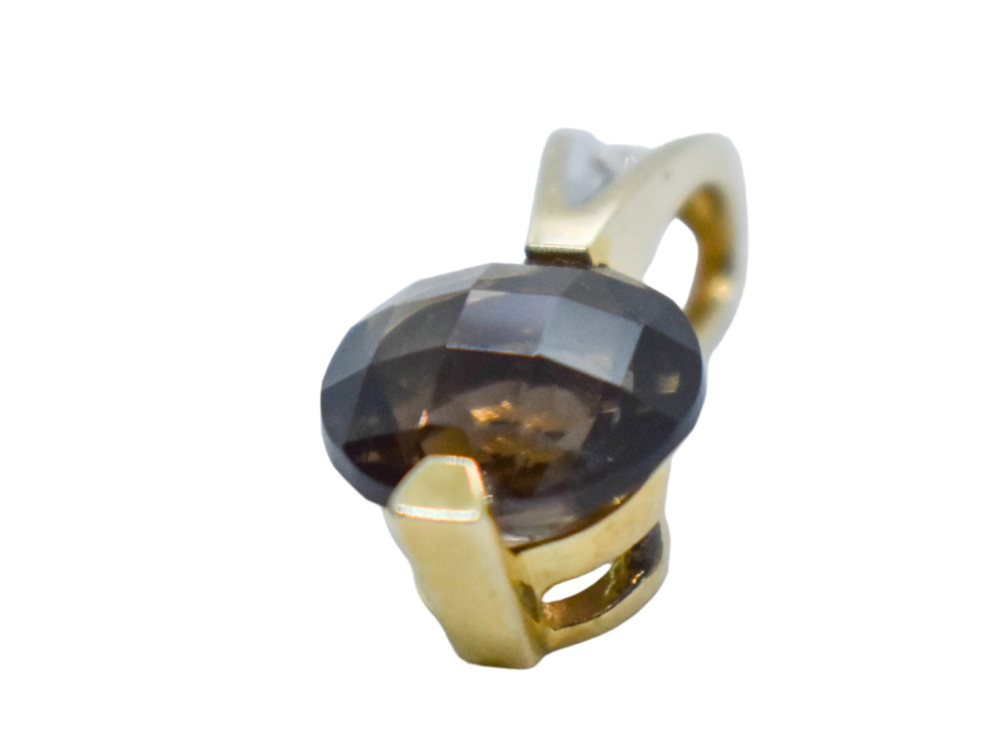 Vintage 14k Yellow Gold Smokey Quartz and Diamond Pendant