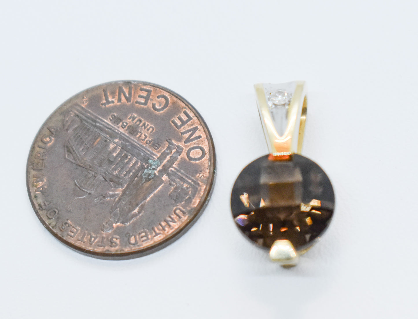 Vintage 14k Yellow Gold Smokey Quartz and Diamond Pendant