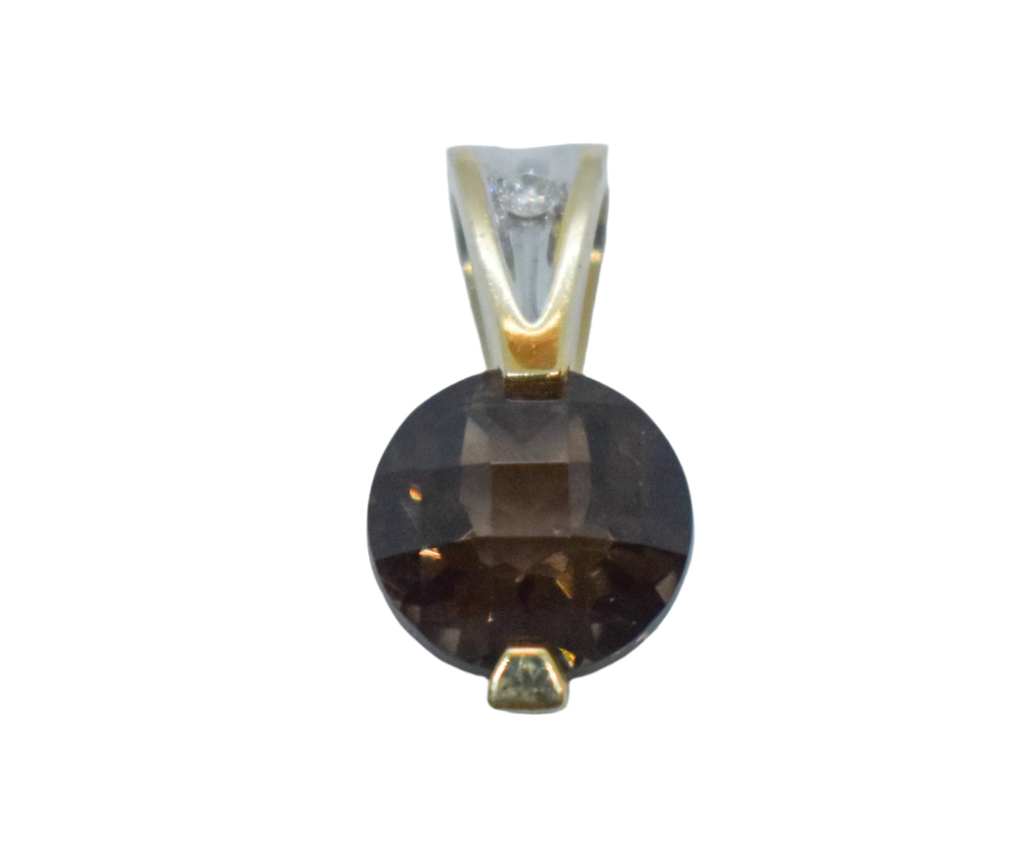 Vintage 14k Yellow Gold Smokey Quartz and Diamond Pendant