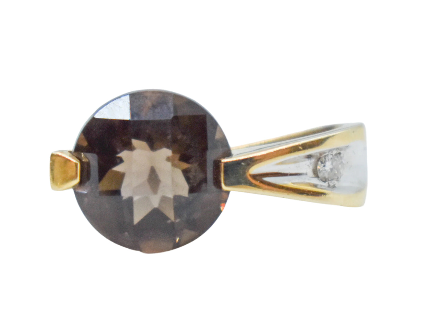 Vintage 14k Yellow Gold Smokey Quartz and Diamond Pendant
