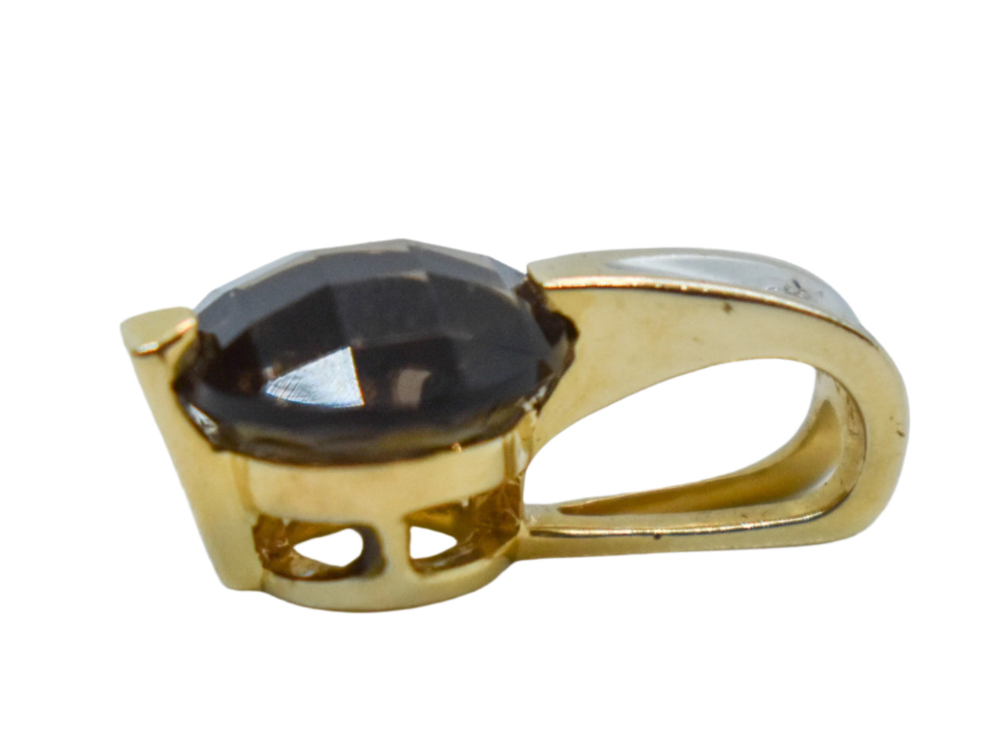 Vintage 14k Yellow Gold Smokey Quartz and Diamond Pendant