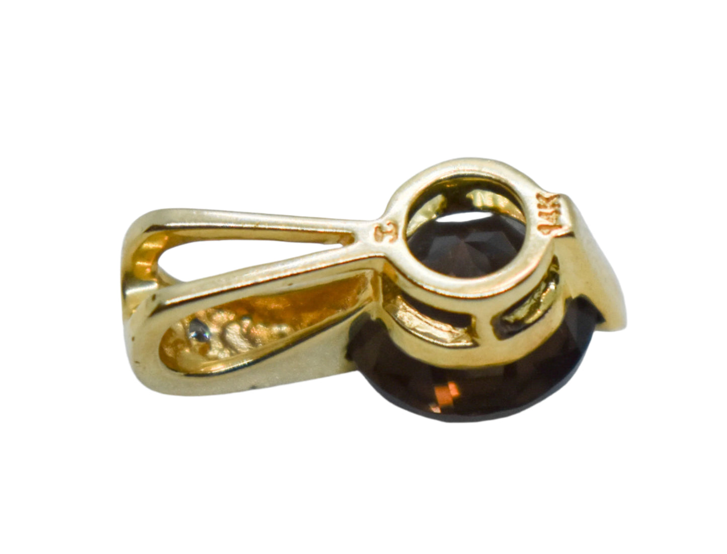 Vintage 14k Yellow Gold Smokey Quartz and Diamond Pendant