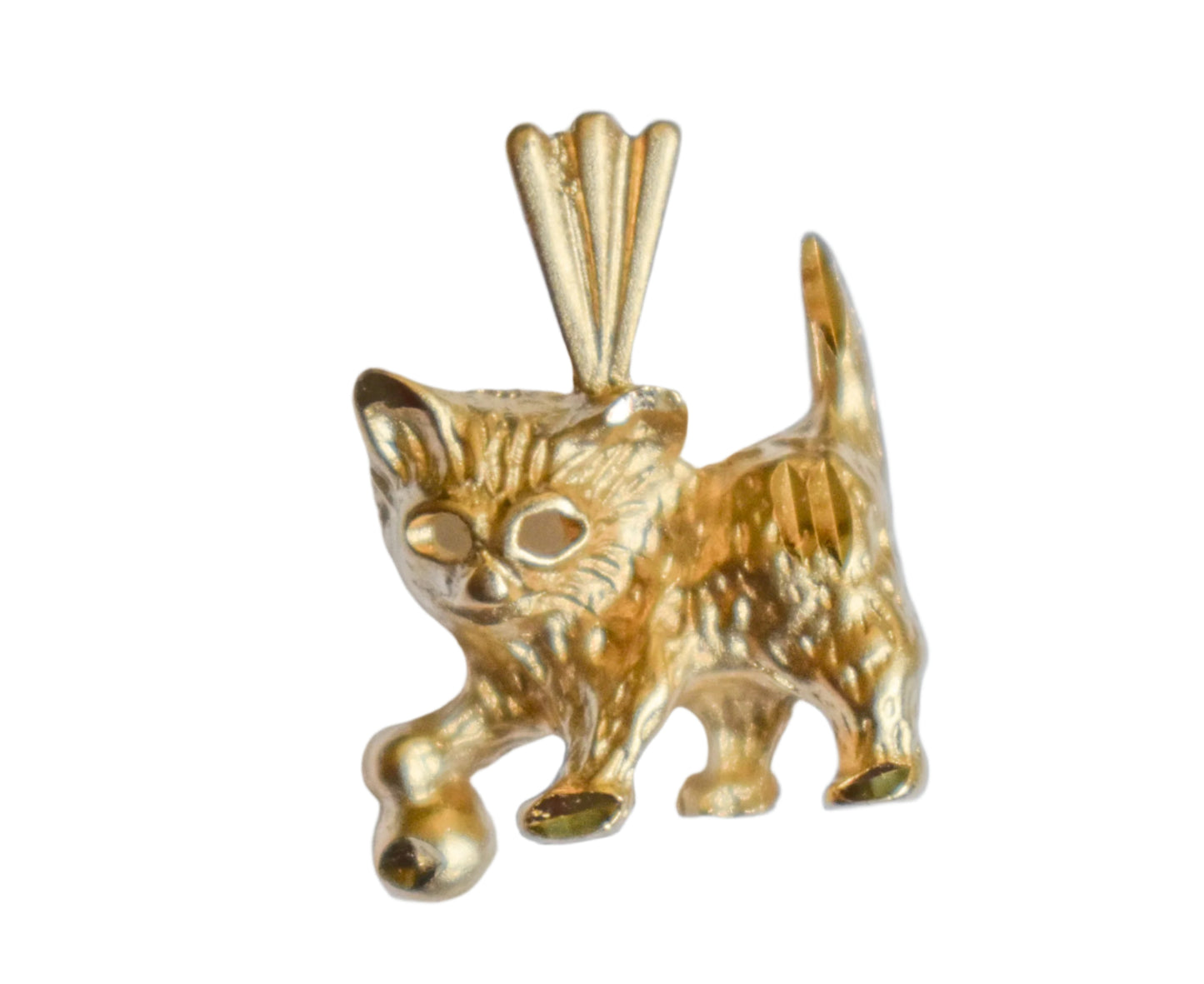 Vintage 14k Yellow Gold Michael Anthony Cat and Ball Pendant