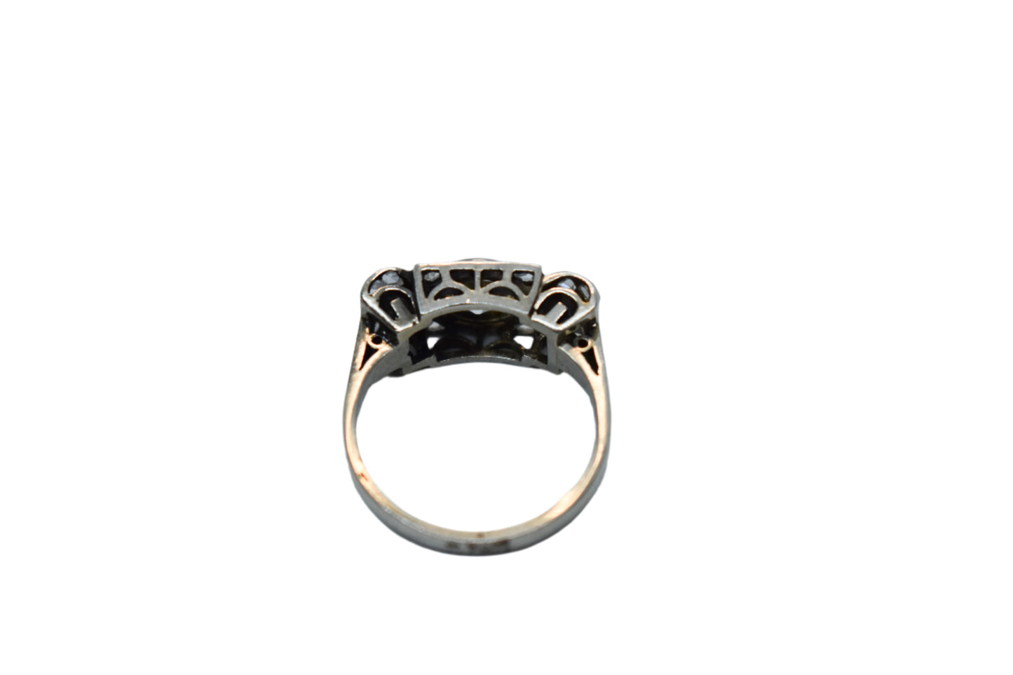 Antique 14K White Gold European Mine Cut Diamond Ring Size 8