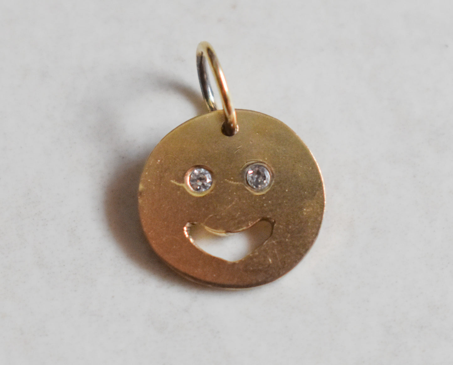 Handmade Solid 14k Gold CZ Smiley Pendant – Limited Edition