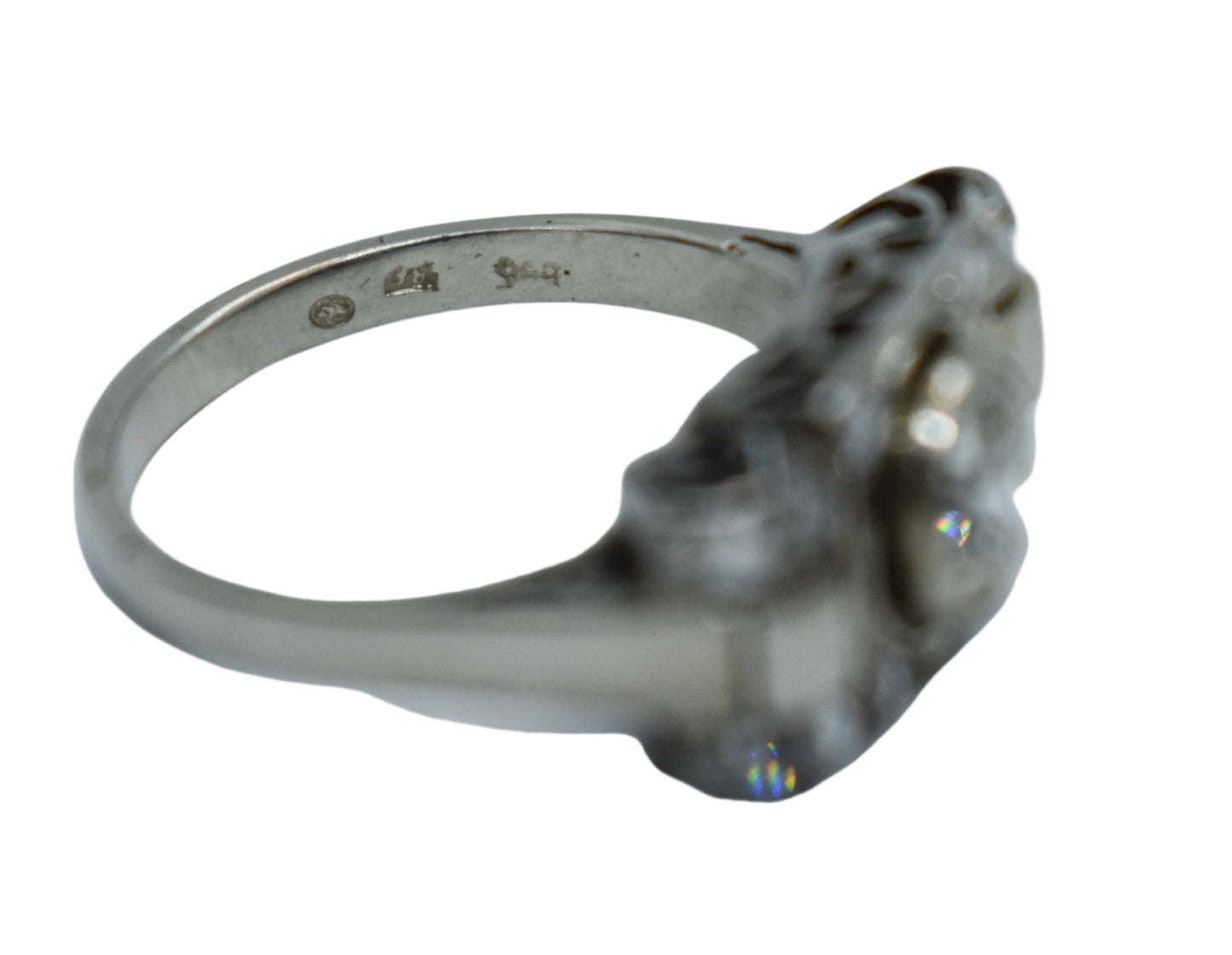 Antique 14K White Gold European Mine Cut Diamond Ring Size 8
