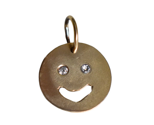 Handmade Solid 14k Gold CZ Smiley Pendant – Limited Edition