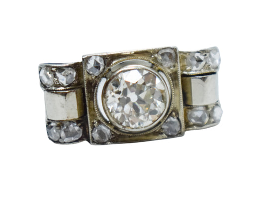 Antique 14K White Gold European Mine Cut Diamond Ring Size 8