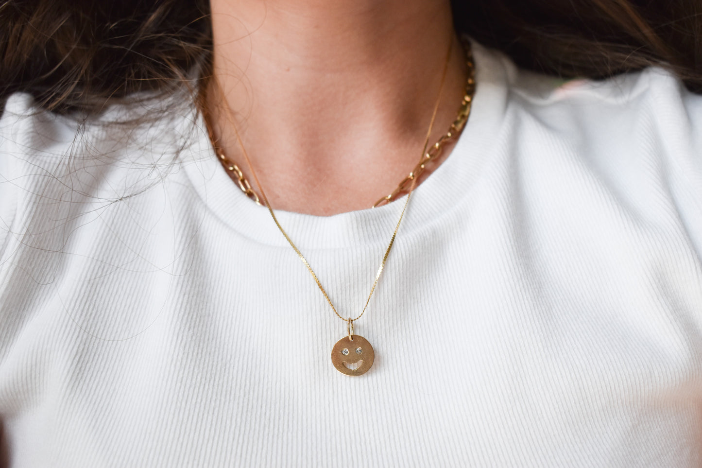 Handmade Solid 14k Gold CZ Smiley Pendant – Limited Edition