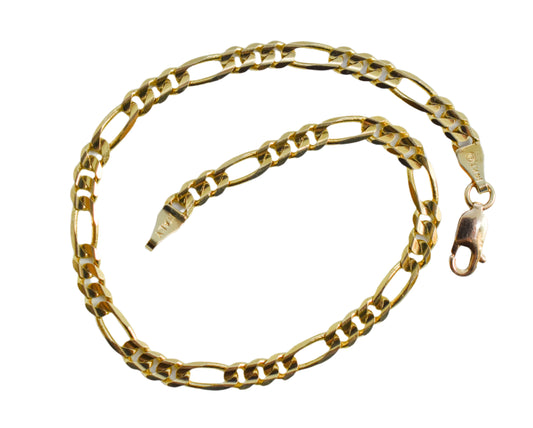 Vintage 14k Yellow Gold Figaro Chain Link Bracelet 8"