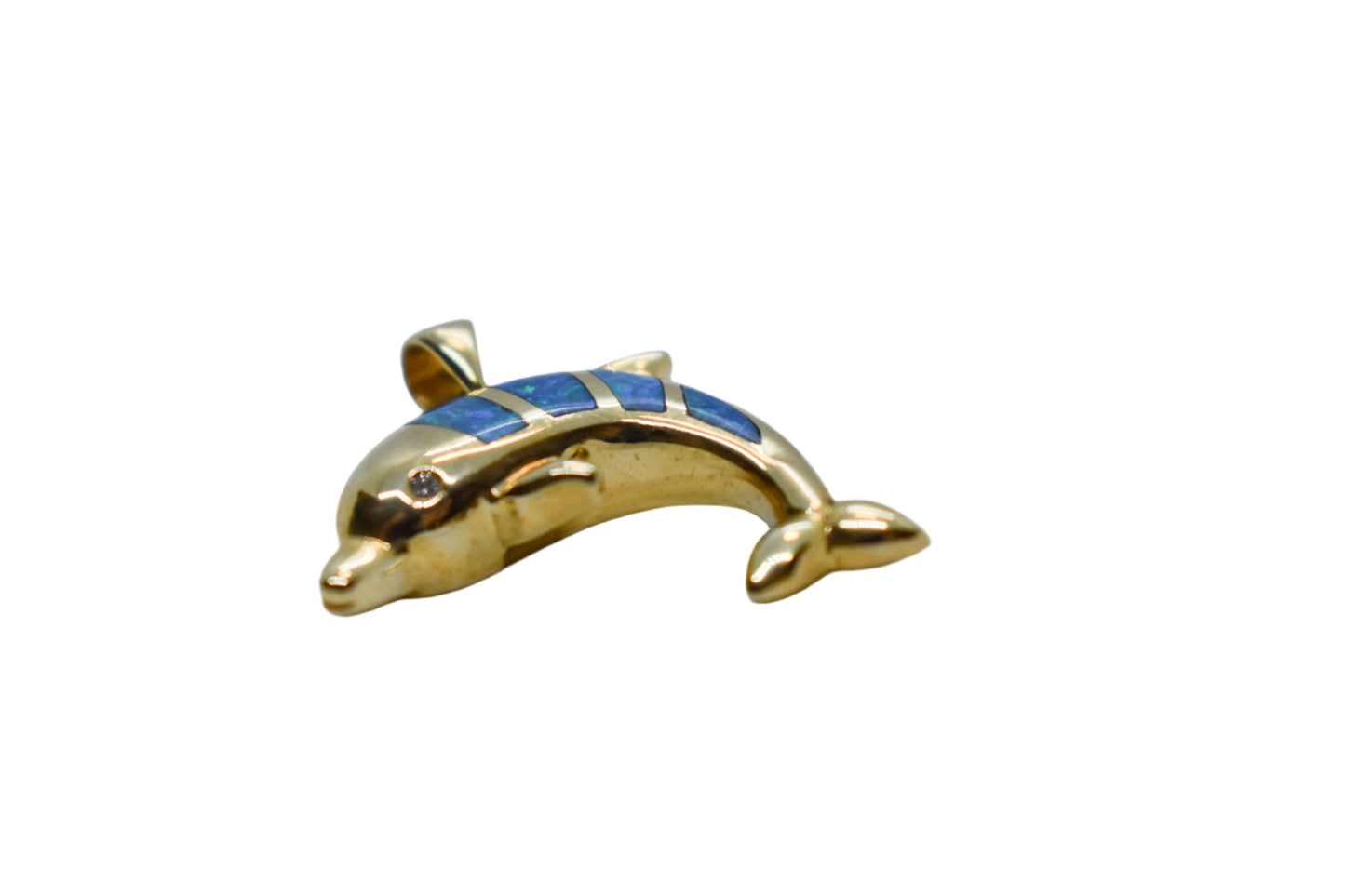Vintage 14k Yellow Gold Opal and Diamond Dolphin Pendant