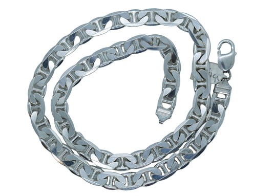 Vintage Sterling Silver Flat Mariner Link Chain Necklace 22"