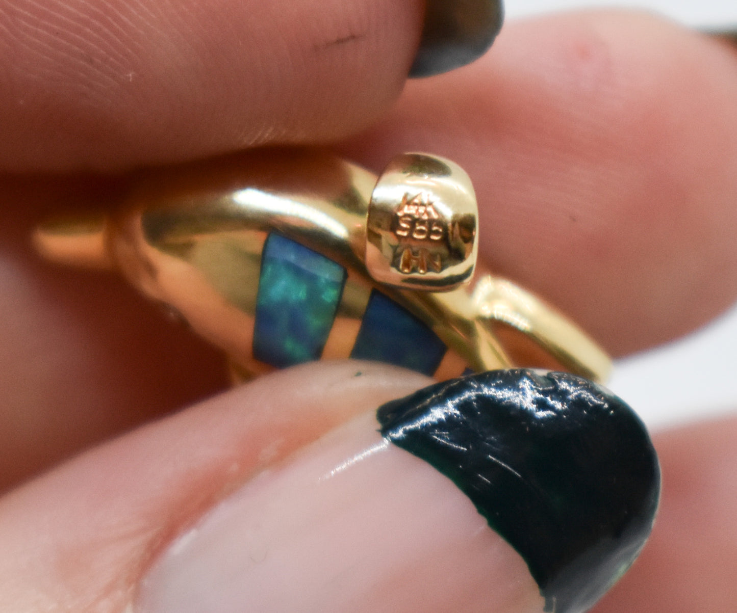 Vintage 14k Yellow Gold Opal and Diamond Dolphin Pendant