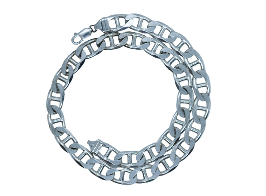 Vintage Sterling Silver Flat Mariner Link Chain Necklace 20"