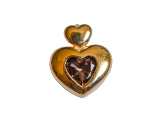 Vintage 14k Yellow Gold Dark Brown / Red Puffy Double Heart Pendant