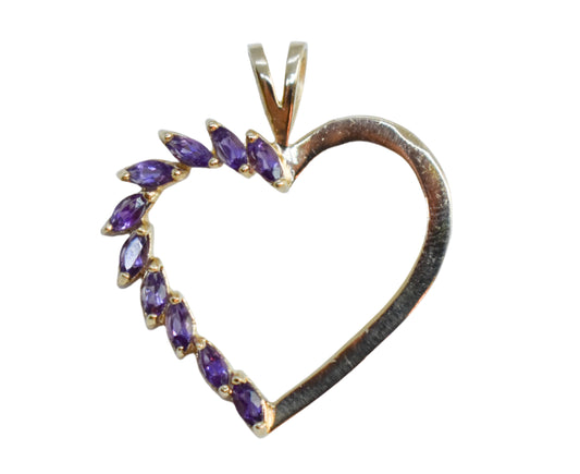 Vintage 14k Yellow Gold Large Amethyst Heart Pendant Michael Anthony
