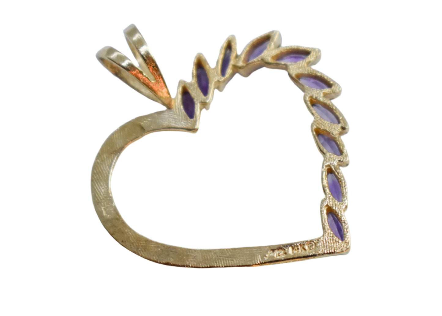 Vintage 14k Yellow Gold Large Amethyst Heart Pendant Michael Anthony