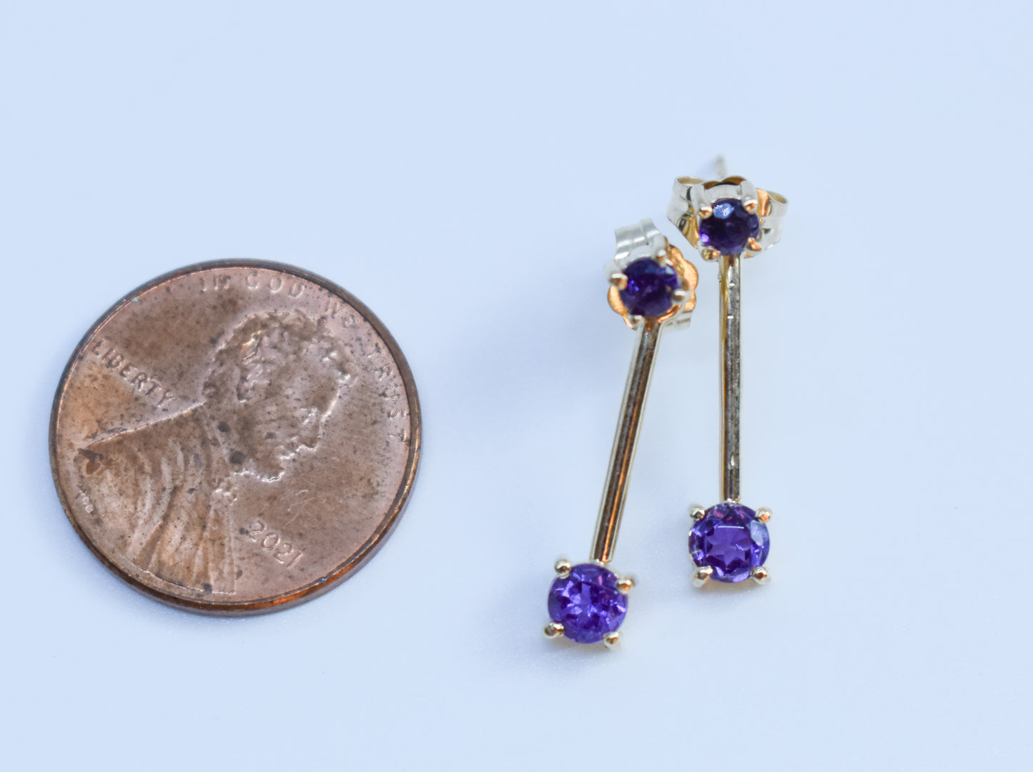 Vintage 14k Yellow Gold Amethyst Drop Dangle Earrings