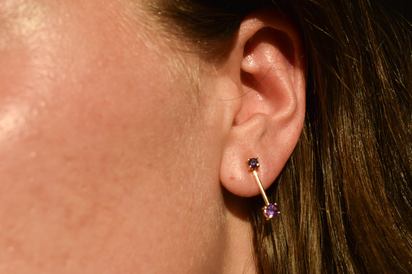 Vintage 14k Yellow Gold Amethyst Drop Dangle Earrings